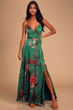 Fall Wedding Guest Dresses - Fall Wedding Outfits - Lulus Reformation Wedding, Floral Bridesmaid Dresses, Outfits Wedding, Spring Wedding Guest Dress, Emerald Green Dresses, 2022 Wedding, Guest Attire, Wedding Attire Guest, Green Maxi