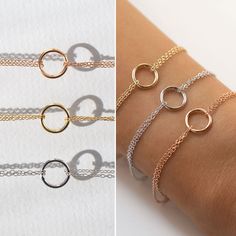 Dainty Bracelet, Delicate Bracelet, Gold Bracelet, Eternity Bracelet MEASUREMENTS/MATERIALS - Color options: .925 Sterling Silver / 14K Gold Vermeil / 14K Rose Gold Vermeil - Circle Accent Diameter 3/8 in | 1 cm - Bracelet chain L 6 1/2 in | 16.5 cm & 5/8 in | 1.6 cm extension - Hypoallergenic, lead & nickel free - Made in New York City To shop more Bracelets: https://www.etsy.com/shop/AccessoriesAtelier?ref=shop_sugg&section_id=24595195 Minimalist Round Bracelets For Friendship, Friendship Charm Bracelet With Adjustable Chain, Dainty Infinity Bracelets For Friendship, Dainty Infinity Bracelet For Friendship, Adjustable Dainty Circle Bracelets, Dainty Adjustable Circle Bracelets, Adjustable Circle Chain Bracelet For Gift, Adjustable Bracelets For Gift, Adjustable Bracelets As Gifts