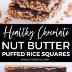 healthy chocolate nut butter puffed rice squares