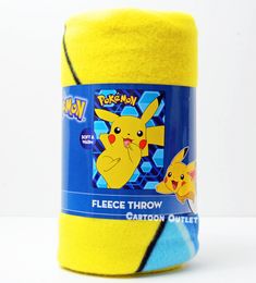 a roll of yellow fleece that has pikachu on it