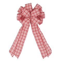 a red and white checkered bow on a white background