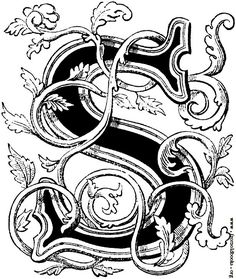 the letter s is made up of vines and leaves, with an ornate design on it