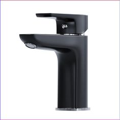 a black bathroom sink faucet with chrome accents