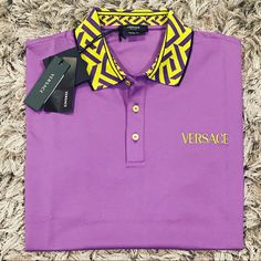 Brand New With Tags Sizes Available Are S, M, L, And Xl, And Xxl Designer Long Sleeve Yellow Tops, Designer Fitted Yellow Tops, Designer Yellow Short Sleeve Tops, Versace Polo Shirt, Mens Versace, Versace Polo, Versace Shirts, Versace Shorts, White Polo Shirt