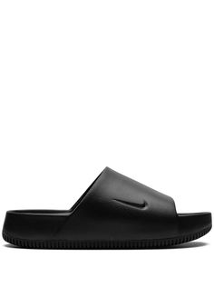 black signature Swoosh logo detail slip-on style round open toe memory foam insole rubber sole Slides Nike, Nike Slides, Black Slides, Black One Piece, Swoosh Logo, Womens Slides, Slides Shoes, Wide Straps, Slide Slipper