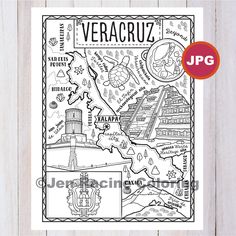 a black and white map of the country of veracuz, with an orange border