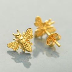 Bee Stud Earrings Heart Diamond Earrings, Bee Studs, Sun God, Bee Jewelry, Gold Bee, Bee Earrings, Bee Charms, Rose Earrings, Earring Findings