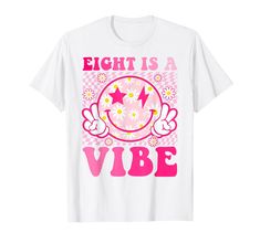 PRICES MAY VARY. The "Seven Is A Vibe" tees radiates an atmosphere of happiness and enthusiasm. It's an ideal choice for a young child celebrating their seventh birthday, as it combines the significance of this milestone with a joyful and lively design. Eight is a Vibe! This Groovy Birthday Party outfit reads 8 Is A Vibe with a Smiling Daisy Flower and a groovy vintage or retro Daisy wildflower theme. Perfect for 8 year old groovy boys and 8 year old groovy girls on their 8th Birthday Party. Lig Five Is A Vibe, Toddler Birthday Party, Birthday Party Outfits, Twin Birthday, Birthday Girl Outfit, Birthday Boy Shirts, Birthday Girl Shirt, Toddler Birthday, Birthday Tshirts