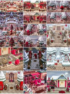 a collage of christmas scenes with red and white decorations