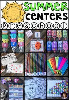 summer centers for preschool and homeschool with pictures of different items on the table