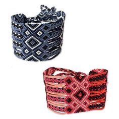 Woven on small looms by the Artisans of Panabaj in Guatemala these bold wristband bracelets add eye-catching flair to any outfit. The wide bracelets are crafted from nylon cords one in black grey and white and the other in assorted reds and pinks. The bracelets can be tied at the desired length. Festival Braided Bracelet With Adjustable Band, Adjustable Woven Multicolor Wrap Bracelet, Bohemian Multicolor Braided Bracelet With Adjustable Band, Bohemian Adjustable Band Bracelets, Adjustable Bohemian Band Bracelets, Bohemian Beaded Bracelets With Adjustable Band, Bohemian Multicolor Beaded Bracelets With Adjustable Band, Black Woven Bracelets For Festival, Bohemian Multicolor Beaded Bracelet With Adjustable Band