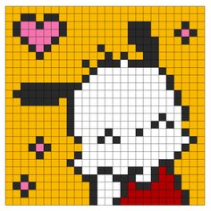 a cross stitch pattern with a cartoon character in the middle, on yellow and black squares