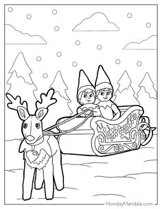 the elf and his reindeer are riding in a sleigh