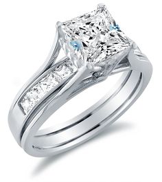 a princess cut diamond engagement ring and matching wedding band