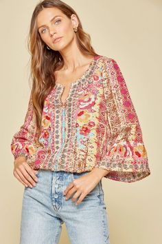 andree by unit / savanna jane South Beach Embroidered Top – Violet Skye Boutique Intentional Wardrobe, Colorful Embroidery, Pretty Blouses, The Vibe, Kimono Jacket, South Beach, Large Bust, Embroidery Details, Trendy Fashion Women