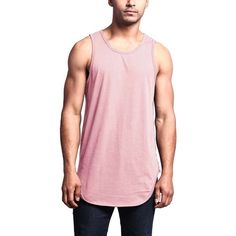 Upgrade your basic tank top with this trendy extended length t-shirt with a curved baseball-style hem. Works great as a layering piece! Size: 2XL.  Color: Pink.  Gender: male.  Age Group: adult.  Pattern: solid. Stretch Muscle Tee With Crew Neck For Streetwear, Casual Stretch Muscle Tee With Dropped Armholes, Basic Muscle Tee For Summer Streetwear, Basic Tank Top For Summer Streetwear, Pink Tank Top For Streetwear In Summer, Pink Tank Top For Summer Streetwear, Summer Athleisure Tank T-shirt, Summer Cotton Tops With Curved Hem, Casual Muscle Tee With Dropped Armholes For Spring