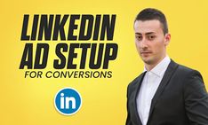 a man in a suit and tie with the linkedin ad setup for conversations logo