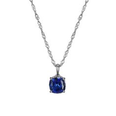 Bella Luce® lab created blue sapphire and white diamond simulant 4.45ctw square cushion and round, platinum over sterling silver September birthstone pendant with chain. Includes a 18" L  x 0.03" W singapore chain that has a 2" extender and lobster claw clasp closure. The pendant measures approximately 0.38" L x 0.38" W and has a 3mm bail. White Gold Jewelry With Diamond Cut Lab-created Sapphire, Fine Jewelry With Diamond Cut Lab-created Sapphire, Fine Jewelry With Lab-created Sapphire And Diamond Cut, Formal Jewelry With Lab-created Sapphire Birthstone, Sterling Silver Cushion Cut White Gold Jewelry, Formal Birthstone Jewelry With Lab-created Sapphire, Fine Jewelry With Lab-created Sapphire And Diamond Accents, Cushion Cut Sterling Silver Jewelry In White Gold, Cushion Cut White Gold Sterling Silver Jewelry