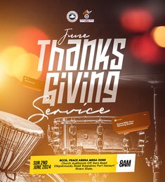 an advertisement for a music festival with drums and drum sticks in front of the words thanks giving service