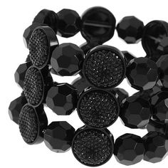 Bead Type: PlasticFeatures: StretchCircumference: 7 1/4 InchMetal Color: BlackCare: Wipe CleanBracelet Type: Stretch BraceletsCountry of Origin: Imported Black Faceted Beads Crystal Bracelet For Party, Black Crystal Bracelet With Faceted Beads For Party, Black Round Beads Bracelets For Party, Black Crystal Bracelet With Round Beads For Party, Party Bracelets With Faceted Beads, Round Party Bracelets With Faceted Beads, Adjustable Bracelets For Party, Black Beaded Stretch Bracelet For Party, Party Beaded Bangle Bracelet With Black Beads