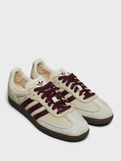 Adidas - Women's Samba OG Sneakers in Cream and Burgundy – Stoy Samba Burgundy, Summer Sneakers Outfit, Burgundy Shoe, Fall Shoes Women, Shoes For Women Sneakers, Burgundy Sneakers, Pretty Shoes Sneakers, Shoe Wishlist, Cute Sneakers