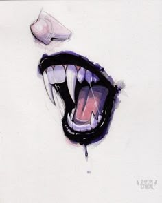 a drawing of a mouth with its tongue open and it's teeth hanging down