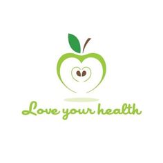 an apple with the words love your health written in green lettering on top of it