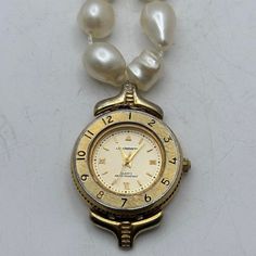 Vintage Gold & Pearl Watch Pendant. Liz Claiborne Watch Is Fully Functional With Brand New Batteries. Pearl Necklace Fits Around 32 In But Can Be Wrapped Around. E4 Vintage Pendant Watch, Pearl Watch, Watch Pendant, Accessories Vintage, Gold Pearl, Liz Claiborne, Vintage Accessories, Vintage Gold, Accessories Watches