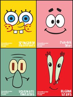 four different cartoon faces with the words, sound and language in each one's eyes