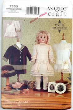 an image of a doll in a dress and jacket on the cover of a sewing pattern