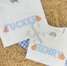 Your little pumpkin will be ready for all the fall fun with this sweet shirt!! Pumpkins will be embroidered in the colors shown unless you specify a different color selection in the special requests box. Thread color options can be found here. Also, please note any other special requests in the box provided prior to adding this item to your cart. We will try our best to comply. Cute Custom Embroidered Tops For Fall, Cute Tops With Custom Embroidery For Fall, Customizable Cute Tops For Fall, Pumpkin Monogram Shirt, Boys Pumpkin Shirt, Sweet Shirt, Monogram Shirts, Pumpkin Design, Fall Shirts