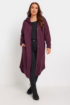 Shop YOURS Curve Burgundy Red Hooded Maxi Jacket at Yours Clothing. Discover women’s plus size clothing in sizes 10-36 with fast delivery. Animal Print Dress Casual, Size 16 Women, Plus Size Coats, Red Button, T Shirt And Jeans, Matching Dresses, Burgundy Red, Plus Size Clothing, Denim Fashion