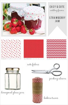 strawberry jam and other items are shown in this card with the words, easy & cute