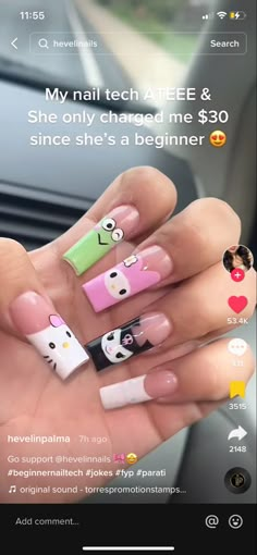 Nails,sanrio,hellokitty,my melody,cinnamonroll,kuromi,keroppi,acrylics,nail ideas,nail inspo,tiktok,cute,simple,begginer friendly Hello Kitty Press Ons, Hello Kitty Nails Drawing, Sharon Aesthetic, Hello Kitty And Friends Nails, Hello Kitty Nails Simple, Keroppi Nails, Nails Kuromi, Nails Sanrio, Hello Kitty Nails Art