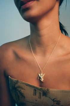 Maimoun Mondo Mondo Angel Pendant Angelic Gold Necklaces For Gifts, Angelic Gold Necklaces As Gifts, Angelic Gold Necklace For Gift, Angelic Gold Pendant Jewelry, Angelic Gold Pendant Necklace, Angel Pendant, Brass Necklace, Chain Pendant, Cable Chain