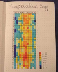 an open notebook with a crossword puzzle on the front and back cover, which reads temperature log