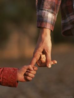 an adult holding the hand of a child's hand while they both hold hands