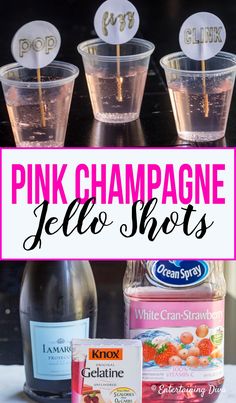 pink champagne jello shots with labels on them