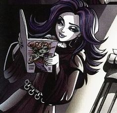 a woman with purple hair is reading a book