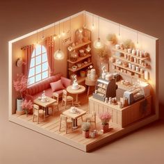 a miniature model of a living room and dining area