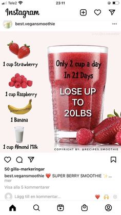 the instagram page shows an image of raspberry smoothie