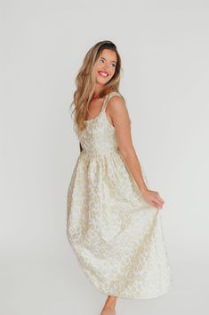 Hayden Floral Jacquard Midi Dress in Butter