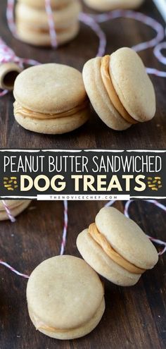 peanut butter sandwiched dog treats on a wooden table