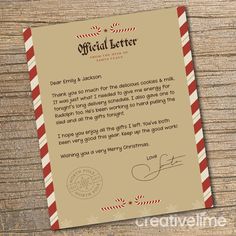 a letter to santa claus from the official letter, on a wooden background with snowflakes