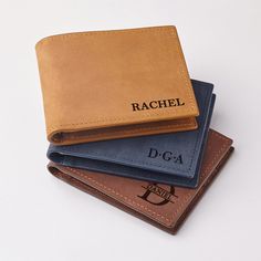 "Personalized with a name and a message of your choice, this wallet will be a perfect sentimental gift for your loved one. The message engraved on the inside could be up to 24 words and you can choose the style for the outside engraving according to your name. ► MORE ∙ P E R S O N A L I Z A T I O N Add more personal touch to your gifts with a Custom Aluminum Wallet Insert Card from this listing: https://etsy.me/3x6Jum5 The perfect gift combo that the recipient is sure to cherish for years to com Personalized Leather Trifold Wallet Gift, Personalized Rectangular Leather Wallet, Personalized Bifold Wallet, Personalized Bifold Wallet For Daily Use, Customizable Leather Wallets For Gifts, Customizable Leather Wallets As Gifts, Engraved Bifold Wallet As Gift, Engraved Bifold Wallets For Gift, Engraved Bifold Wallets As Gifts