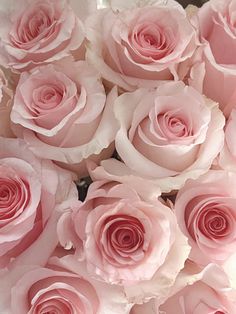 a bunch of pink roses sitting on top of a table