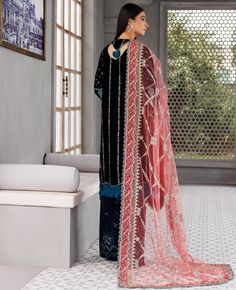 Brand: XENIA FormalsProduct Code: XFU-22-432 ZOONACollection: Hera Luxury Unstitched CollectionFabric: Chiffon DESIGN DETAILS: Embroidered Velvet Center Panel 12 Inches Embroidered Velvet Right Front Panel 12 Inches Embroidered Velvet Left Front Panel 12 Inches Embroidered Velvet Back 36 Inches Embroidered Velvet Sleeves 24 Inches Embroidered Velvet Front & Back Patch Embroidered Net Dupatta 2.65 Yards Rawsilk Embroidered Trouser 2.50 Yards DISCLAIMER:* Lining, Laces, and Tassels are not include Luxury Velvet Embroidered Dupatta, Luxury Embroidered Velvet Dupatta, Dress Pakistani Style, Wedding Dress Pakistani, Velvet Dupatta, Wedding Dresses Pakistani, Wedding Frocks, Pakistani Boutique, Pakistani Designer Clothes