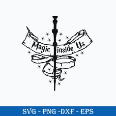 the magic inside us logo is shown in black and white, with stars around it