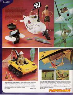 an advertisement for toys from the 1970's shows a man in a yellow toy car