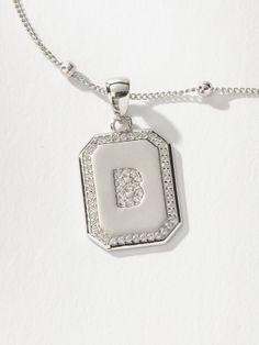 Sur 2.0 Necklace | Sterling Silver B | Product Detail Image | Uncommon James Silver Charm Necklace With Rectangular Pendant And Initials, Silver Initial Necklace With Rectangular Pendant, Silver Pendant Initial Necklace With Delicate Chain, Silver Initial Pendant Chain Necklace, Silver Initial Necklace With Square Pendant For Everyday, Silver Square Pendant Initial Necklace For Everyday, Everyday Silver Initial Necklace With Square Pendant, Trendy Silver Initial Pendant Necklace, Trendy Silver Initial Necklace With Adjustable Chain